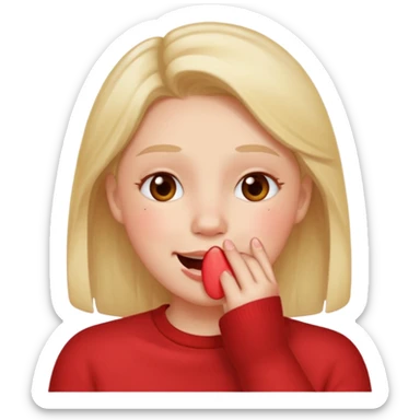 Hand over mouth with blushed cheeks more redness on cheek and smiling  more more redness  sticker