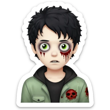 boy zombie with curly black hair emo sticker