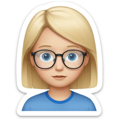child with straight blonde hair, blue eyes, and glasses emoji sticker