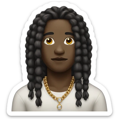 black person, with a somewhat round face with dreadlocks and diamond chains sticker