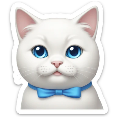 Fat cute white cat blue eyed with bow on head sticker