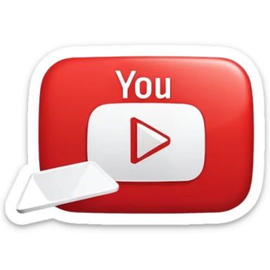 YouTube logo with play button in the center, red rounded rectangle with white play button sticker