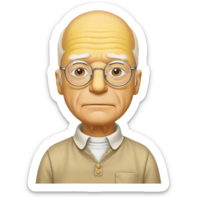 A 3D cartoon close-up of Grandpa Abe Simpson, yellow skin, bald head with side tufts of white hair, glasses, wrinkled face, beige shirt with collar, soft yellow lighting, cinematic Memoji-style portrait consistent with other Simpsons family members, yellow dress. sticker