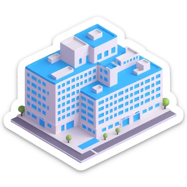 Seoul Asan Medical Center, simplified hospital building, blue accents, inspired by reference image sticker