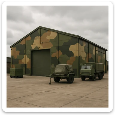 military warehouse painted in military camouflage sticker