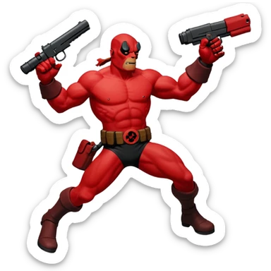 cinematic realistic superhero Hellboy by Mike Mignola jumps and shoots sticker