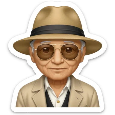 elderly Chicano gangster, wide-brim hat, sunglasses, subtle smirk sticker