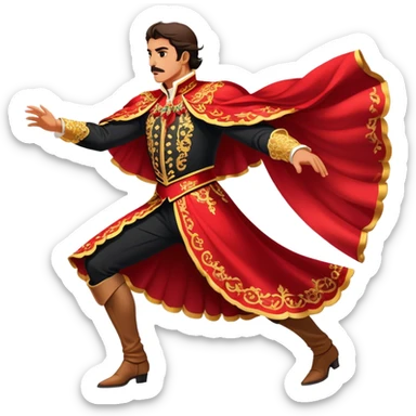 ​Cinematic Realistic Spanish Matador in Action, depicted in an ornate traje de luces with a flowing red cape, captured in the dramatic moment of confronting a charging bull in a traditional bullring, rendered with dynamic motion and dramatic lighting that encapsulates the intensity and artistry of the spectacle, sticker