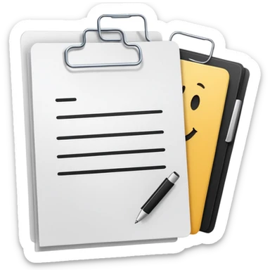 three document files clipped together with a paperclip sticker