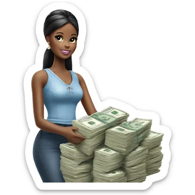 BLACK BARBIE DOLL HOLDING STACK OF MONEY sticker