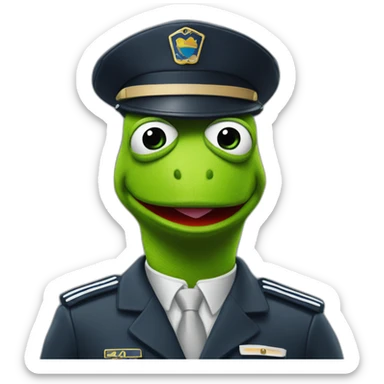kermit as airline pilot with grey uniform sticker