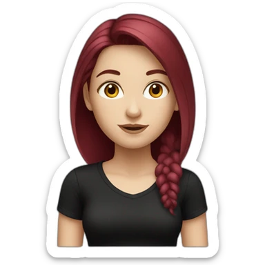 a white girl with burgundy hair in a black T-shirt sticker