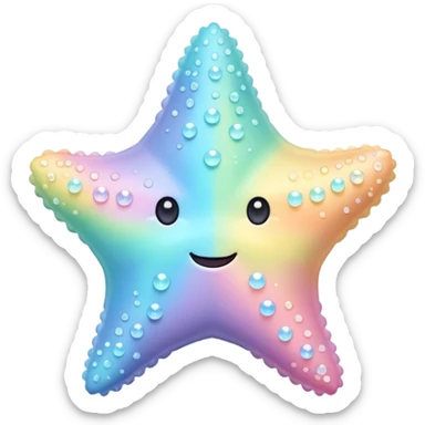 sea star, soft rainbow pastel colors, subtle sugar crystal texture, very cute simple face, 3D look, clean and minimal, not cluttered sticker