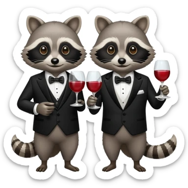 Two raccoons tinking wine glass sticker