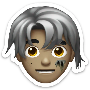teen light skin boy zombie with long dark hair and dark eyes sticker