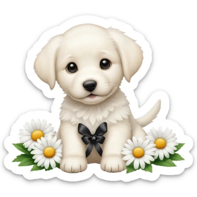 Create a daisy flower next to a white labrador puppy sticker