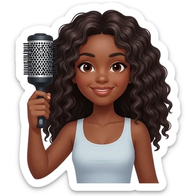 black girl using hair diffuser on curls sticker