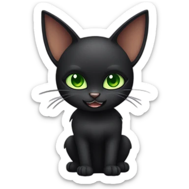 Black cute green eyed cat wearing bat wings and showing her fangs sticker