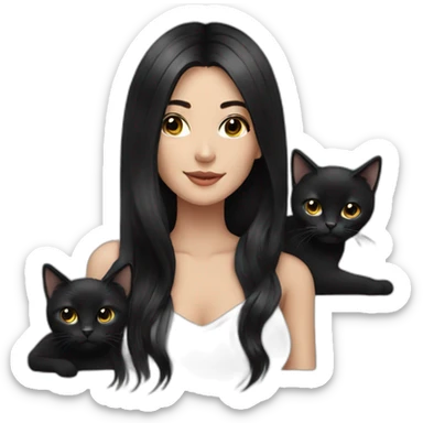 Beautiful woman with long black hair and with black cats on her shoulder  sticker