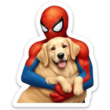 Spider-Man hugging a golden retriever sticker