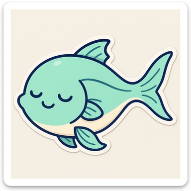 Create a cutesy fish with a sleepy expression in a cartoonish sticker style. Show droopy eyes or closed eyes and a relaxed mouth to convey sleepiness, maintaining a cute and soft appearance. sticker