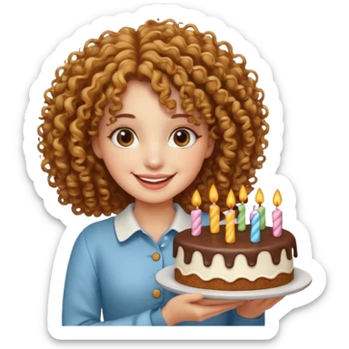 Curly haired girl with a cake sticker