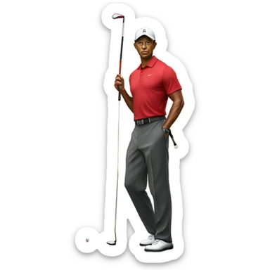 Serious face Tiger woods wearing a red shirt playing golf sticker