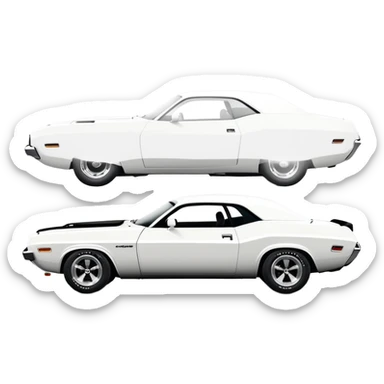Pure white 1971 Dodge Challenger, side view, no stripes or decorations, solid white color, minimalist iOS style, vintage muscle car like in Death Proof film sticker