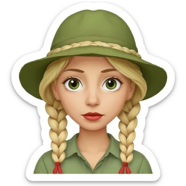 messy green clay mask and red tourist hat blond braided woman big eyes sticker