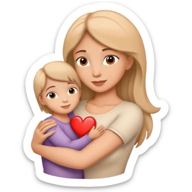Mother and child in a loving embrace, heart symbol sticker