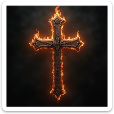 realistic gothic cross, with a dark flame, photorealistic style, no background sticker