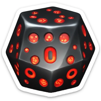D20 dice black with red numbers glowing sticker