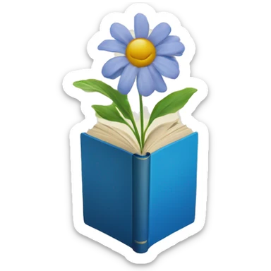 Book with blue cover with flower on it sticker