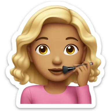 Girl putting on makeup sticker
