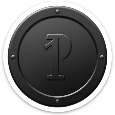 Emoji icon of a black coin with engraved number 1, minimalist style, isolated sticker