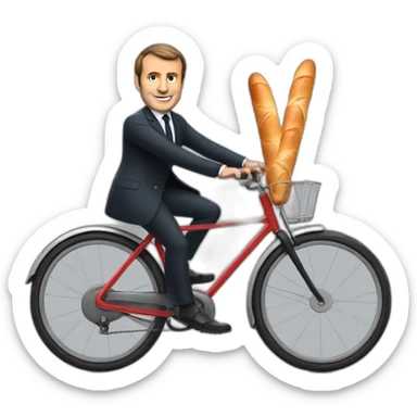 Macron sur un vélo avec une baguette  sticker