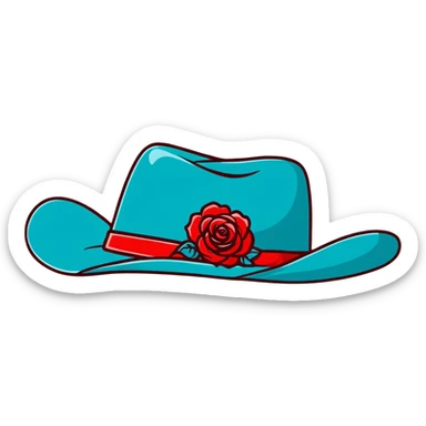 Denim cowgirl hat with red roses around the brim sticker
