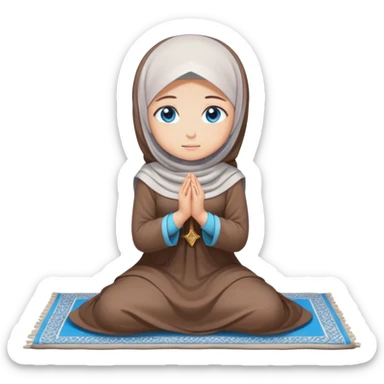 Turkish beautiful finish Konya girl blue eyes with hijab and brown stone dress praying on pray mat sticker