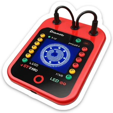 um explosivo improvisado composto por sete dinamites vermelhas presas por fita preta. O dispositivo inclui um temporizador digital de LED vermelho e uma placa de circuito com fios coloridos e um botão de ativação. Tudo está isolado sobre um fundo branco. sticker