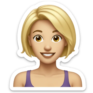 Beautiful girl with short blonde hair, thin lips, thin eyebrows, smiling. sticker