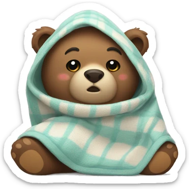 bear cozy in blanket sticker