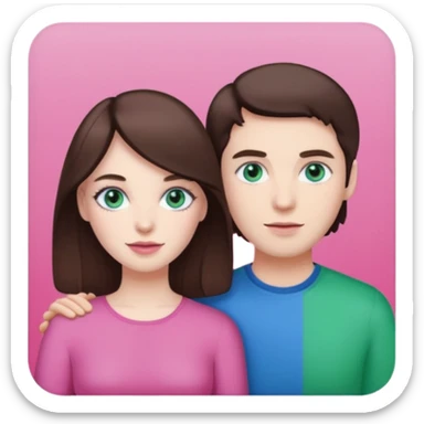 pink polaroid photo of a couple thats white with brunette hair blue and green eyes sticker