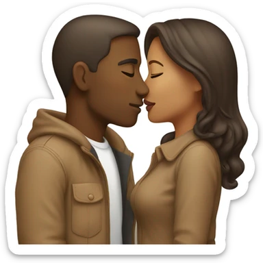 A light brown couple, male and female kissing each other  sticker