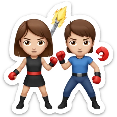 Fight girl and boy Brown hair  sticker
