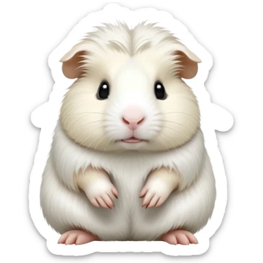 cinematic-[white guinea pig]-realistic-full-body-sitting-emoji,-tiny-paws-tucked-close,-head-tilted-dramatically,-fluffy-[solid white]-fur,-simplified-yet-realistic-focused-features,-highly-detailed,-glowing-with-an-almost-sarcastic-glow sticker