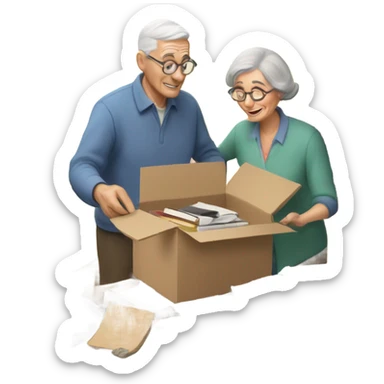 Old couple moving house sticker