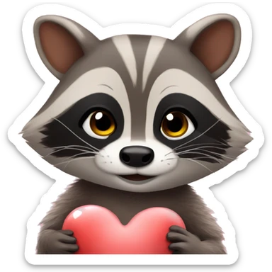 Raccoon kisses heart sticker