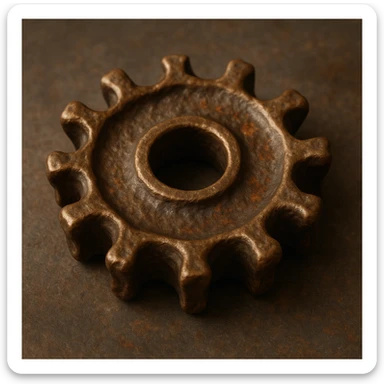 bronze gear with rustic, organic teeth and subtle rusty spots, rendered with realistic lighting sticker