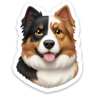 Two animals, a Fat calico cat with a black and tan Australian Shepard dog sticker