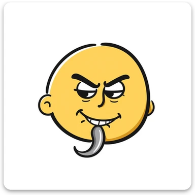 smug and greedy yellow emoji with a thin gray beard sticker